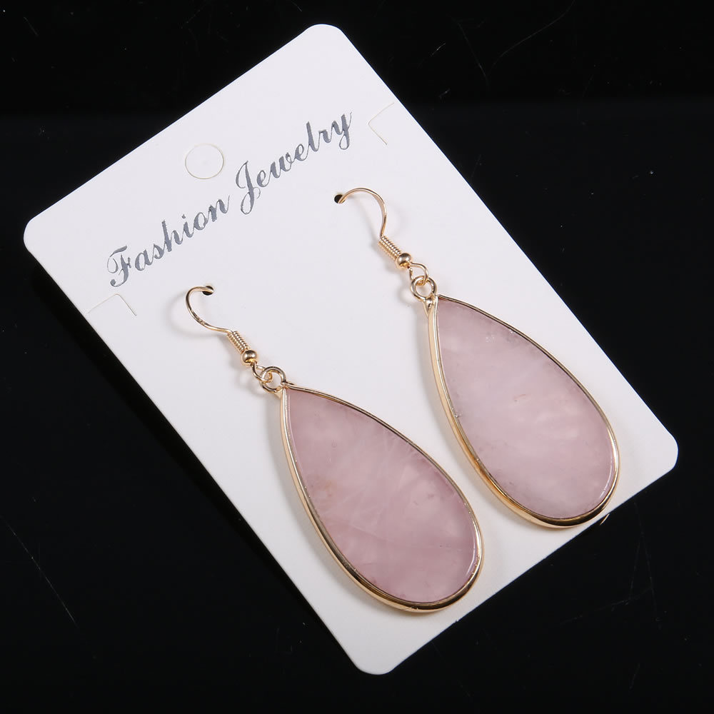 【小额批发】天然石头半宝石扁水滴形半宝石耳坠-22x45mm详情6