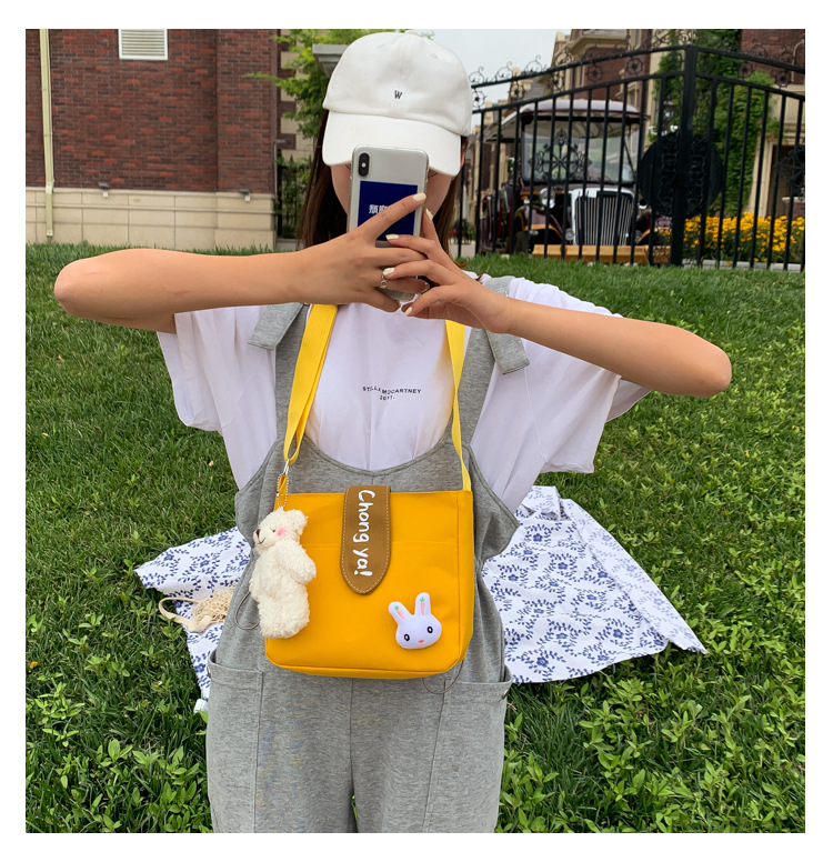 Summer new canvas bag for women, Korean-style teenage girl single-shoulder bag, ins crossbody small square bag, cute girl bag pic 28