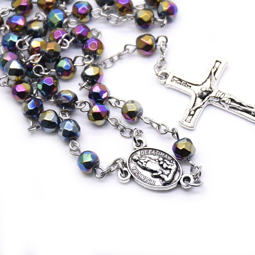 Cross-border e-commerce supply box crystal rosine cross necklace, handcrafted curved needle bead chain accessory 38g pic 7