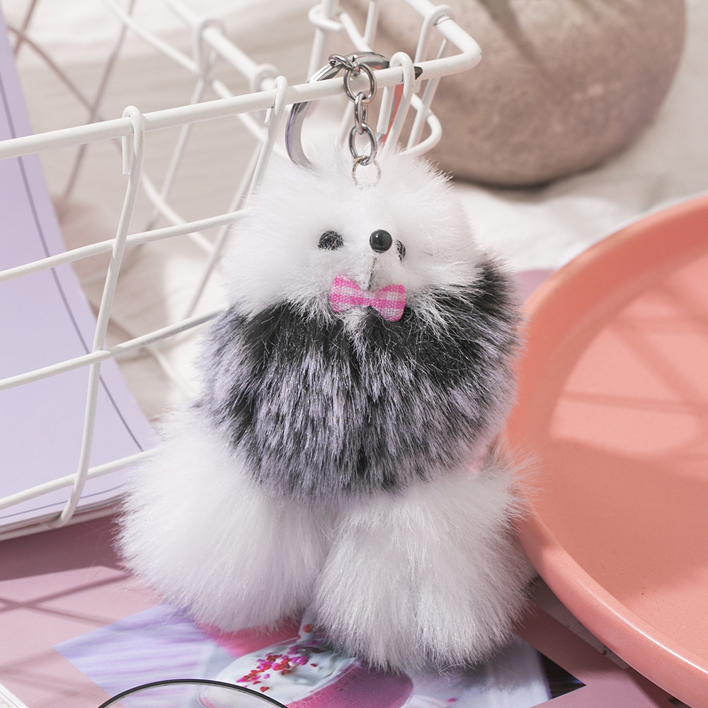 仿獭兔毛球钥匙扣可爱汽车毛绒钥匙扣渐变色学生书包挂件挂饰品详情9