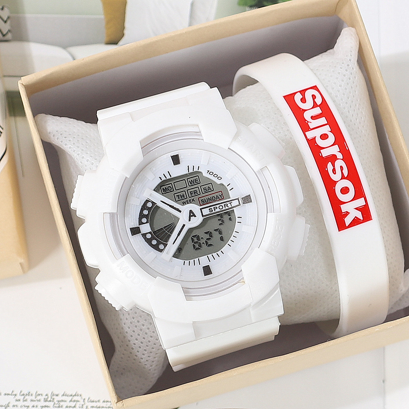Quartz watch for girls, Korean version, simple and trendy Suprsok, not waterproof, casual and trendy, sporty large dial for men pic 16
