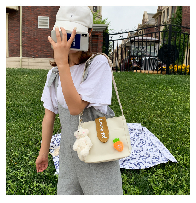 Summer new canvas bag for women, Korean-style teenage girl single-shoulder bag, ins crossbody small square bag, cute girl bag pic 25