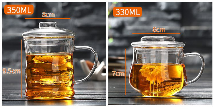 Factory wholesale household glass cups, heat-resistant flower tea cups, three-piece sets, office tea brewing belts, handles, filter cups, LOGO pic 9