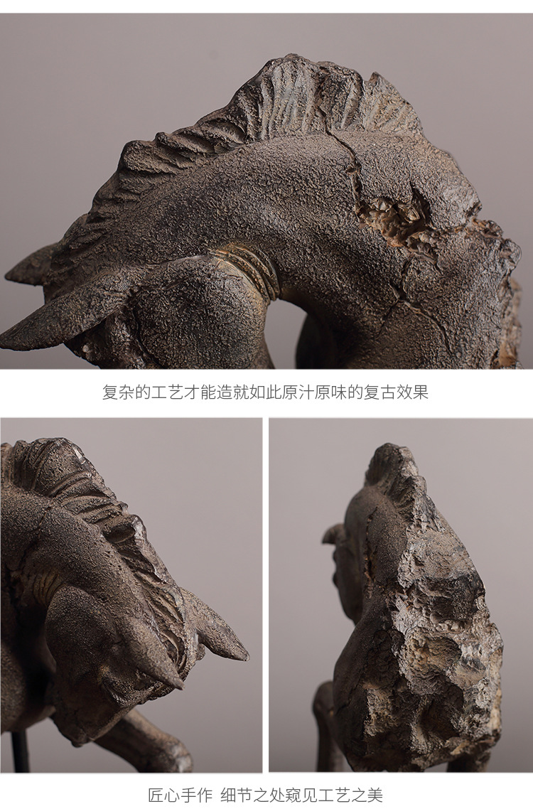 American-style antique general horse head decoration, home soft furnishings, resin ornaments, for living room, entrance hall and study pic 8