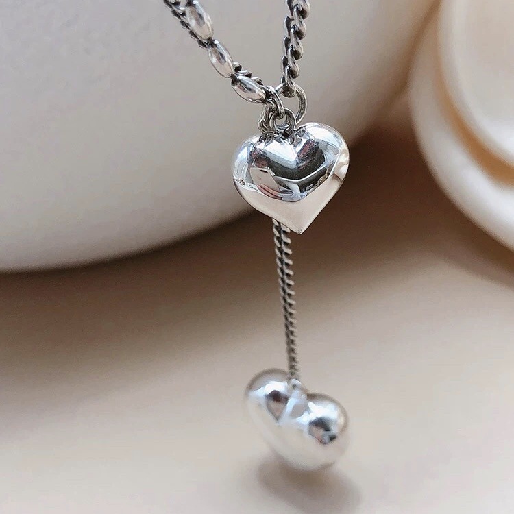 Dongdaemun s925 sterling silver heart-shaped necklace for women, light luxury, retro and simple collarbone chain, elegant and fashionable jewelry pic 4