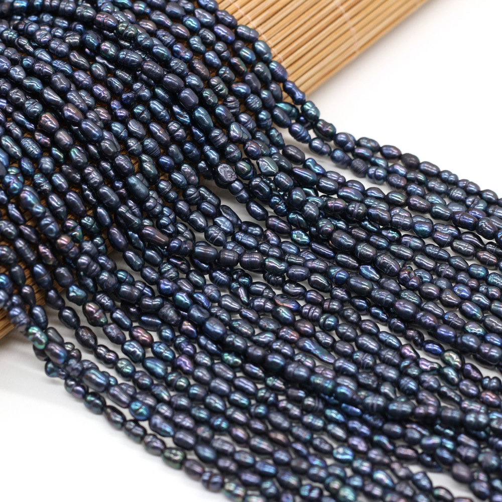 Natural freshwater pearl rice beads, black string beads, DIY jewelry accessories, handcrafted jewelry, semi-finished products, wholesale pic 2