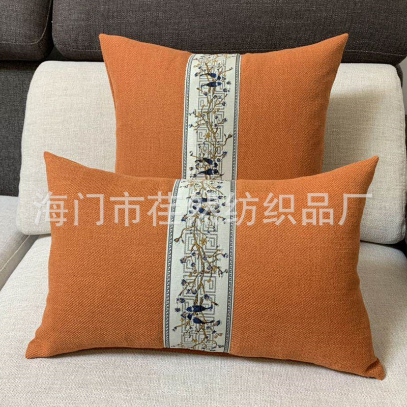 New Chinese-style linen throw pillows, chair furniture, backrest cushions, redwood sofa backrest, rectangular waist pillow with core pic 9