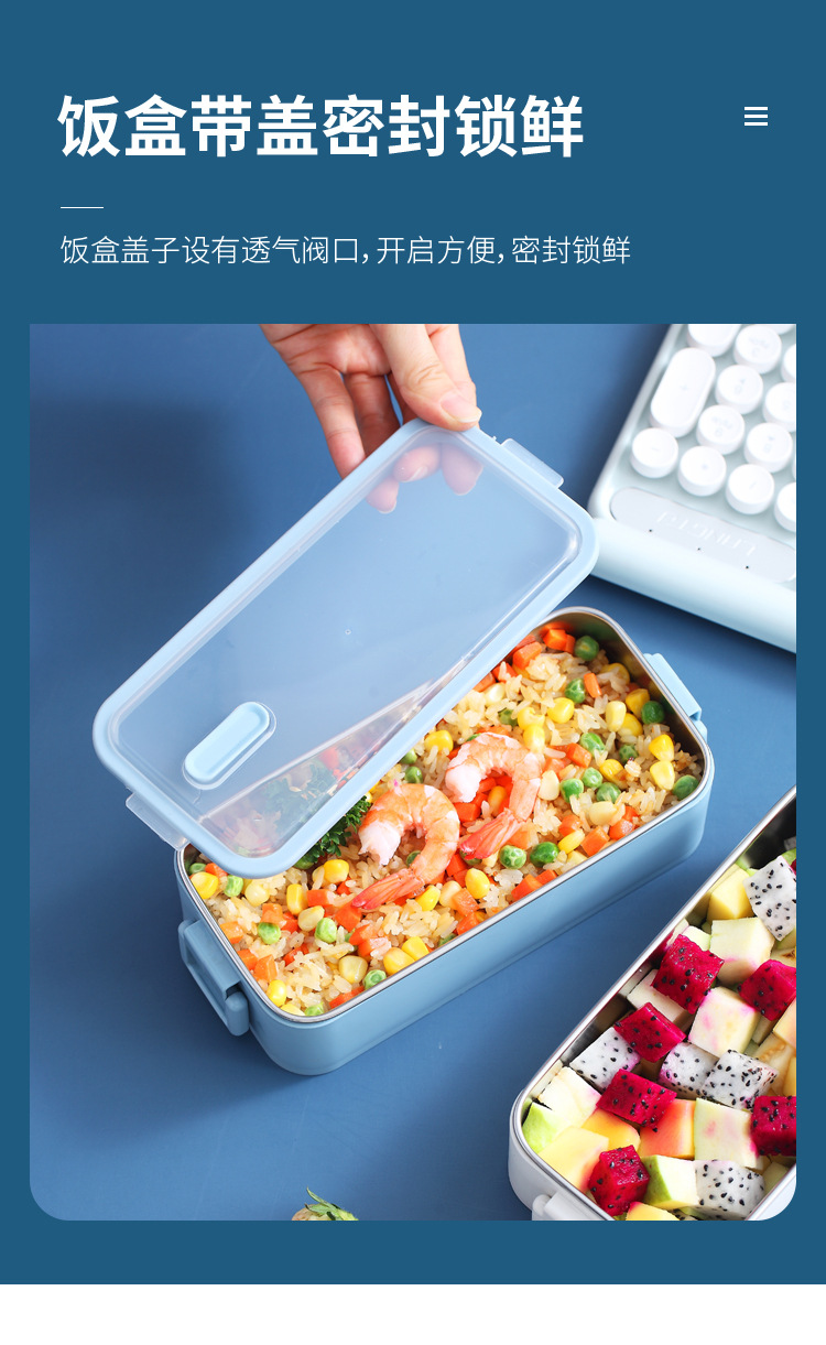 Creative 304 stainless steel lunch box, double-sealed water-filled insulated lunch box, large-capacity student lunch box pic 18