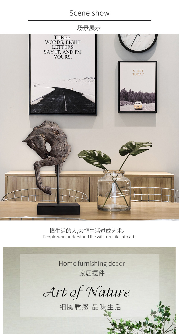 American-style antique general horse head decoration, home soft furnishings, resin ornaments, for living room, entrance hall and study pic 3