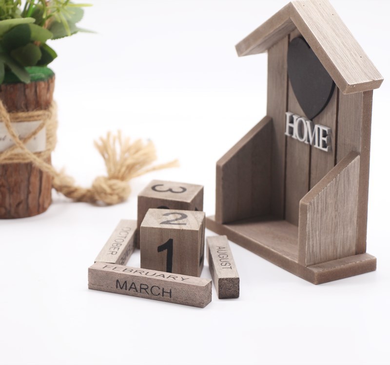 复古作旧古典风格小房屋HOME木质日历创意摆件家居装饰工艺品礼品木雕根雕详情19
