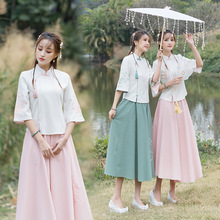 The new spring and summer Hanfu Song Dynasty dress is versatile and slimming. The improved Song Dynasty style halter three-piece set by Changgan Temple for women pic 15