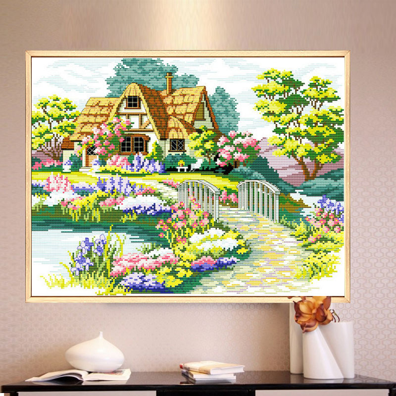 Framed beautiful home, cross-stitch, hand embroidery, thread embroidery, new style living room, bedroom, small house, simple embroidery, small paintings pic 2