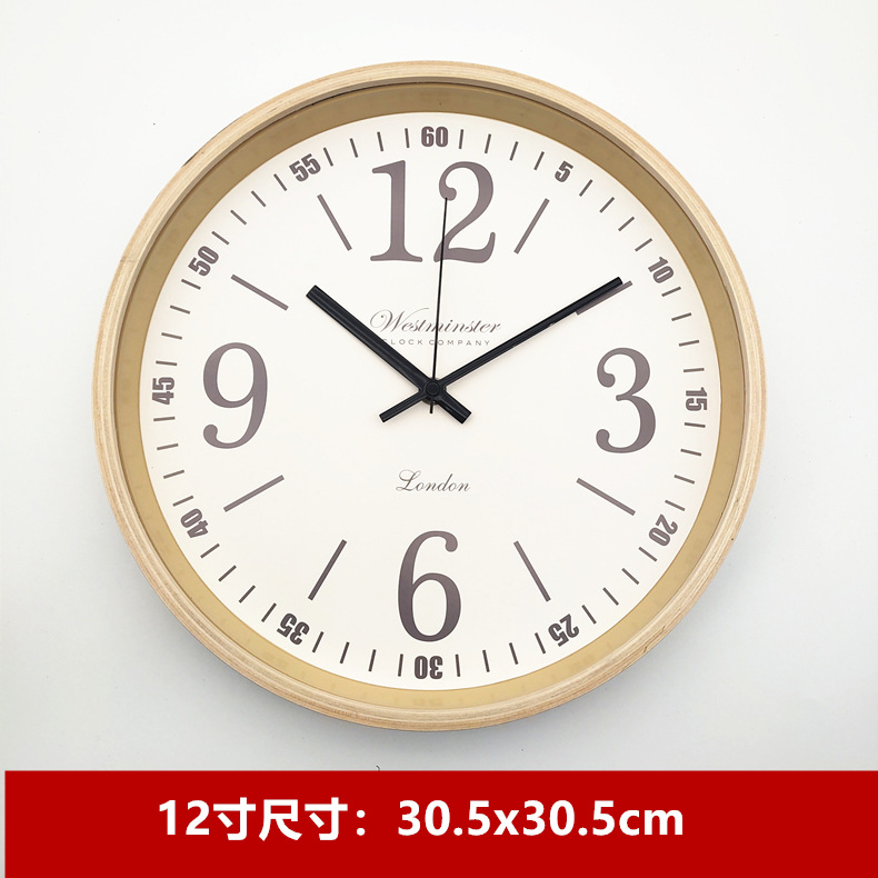 Japanese-style simple wall clock with large font, living room wooden clock, dining room bedroom modern silent round clock, solid wood frame pic 28