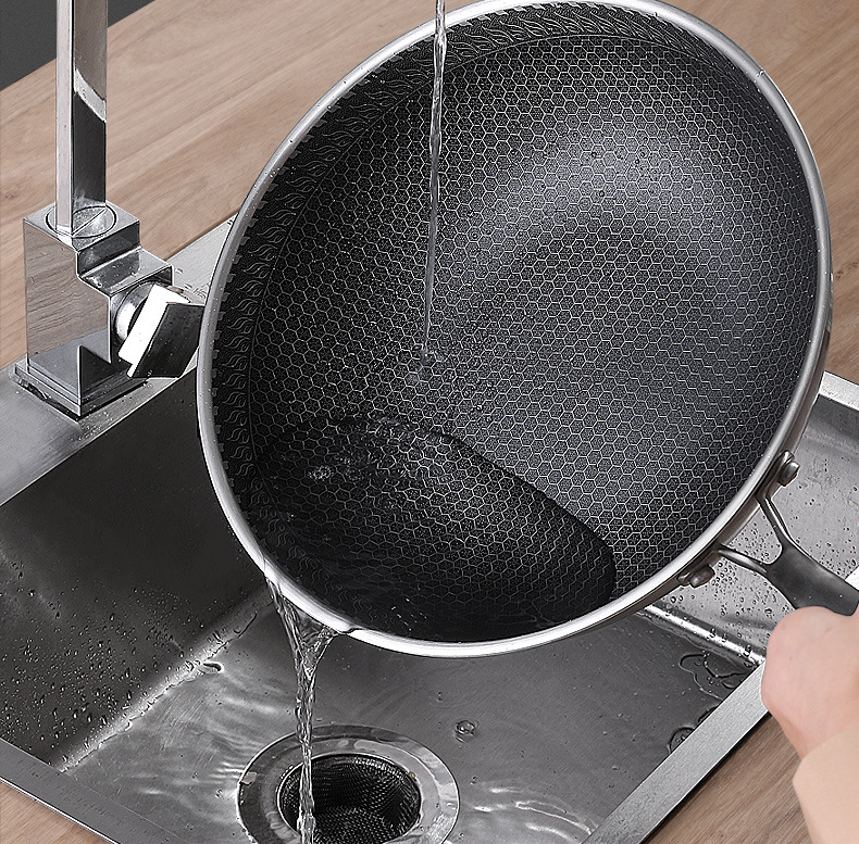 316L不锈钢炒锅双面蜂窝平底锅家用不沾炒菜锅燃气电磁炉通用锅具详情29