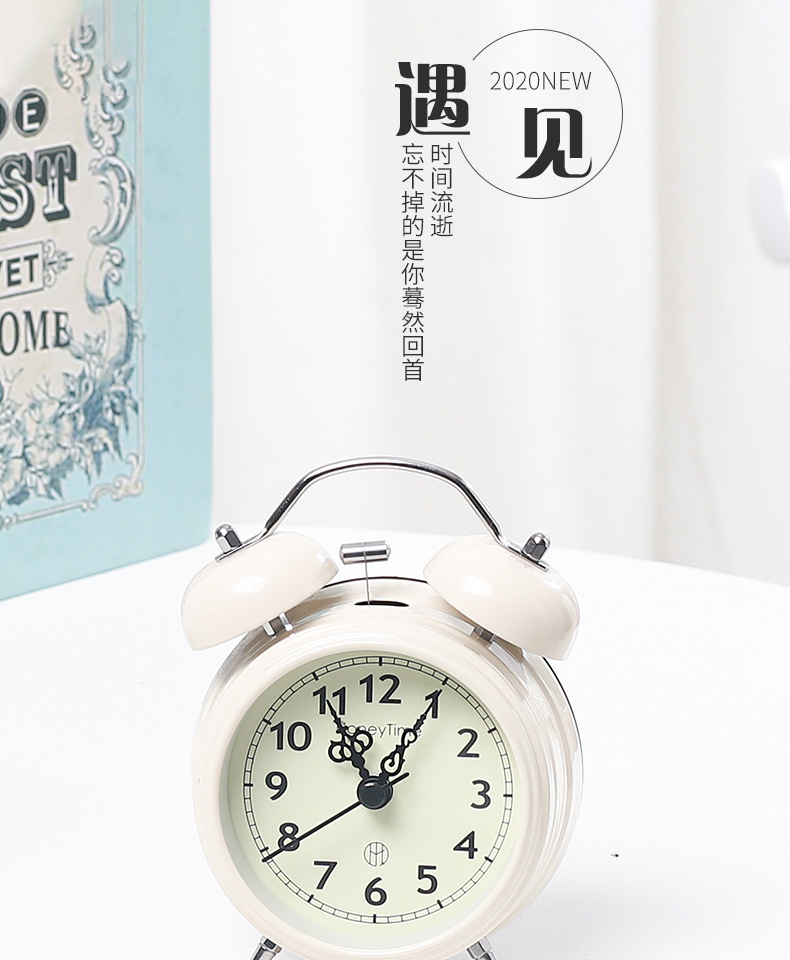 超大声复古打铃闹钟卧室小夜灯静音钟表创意礼品学生床头时钟摆件详情1