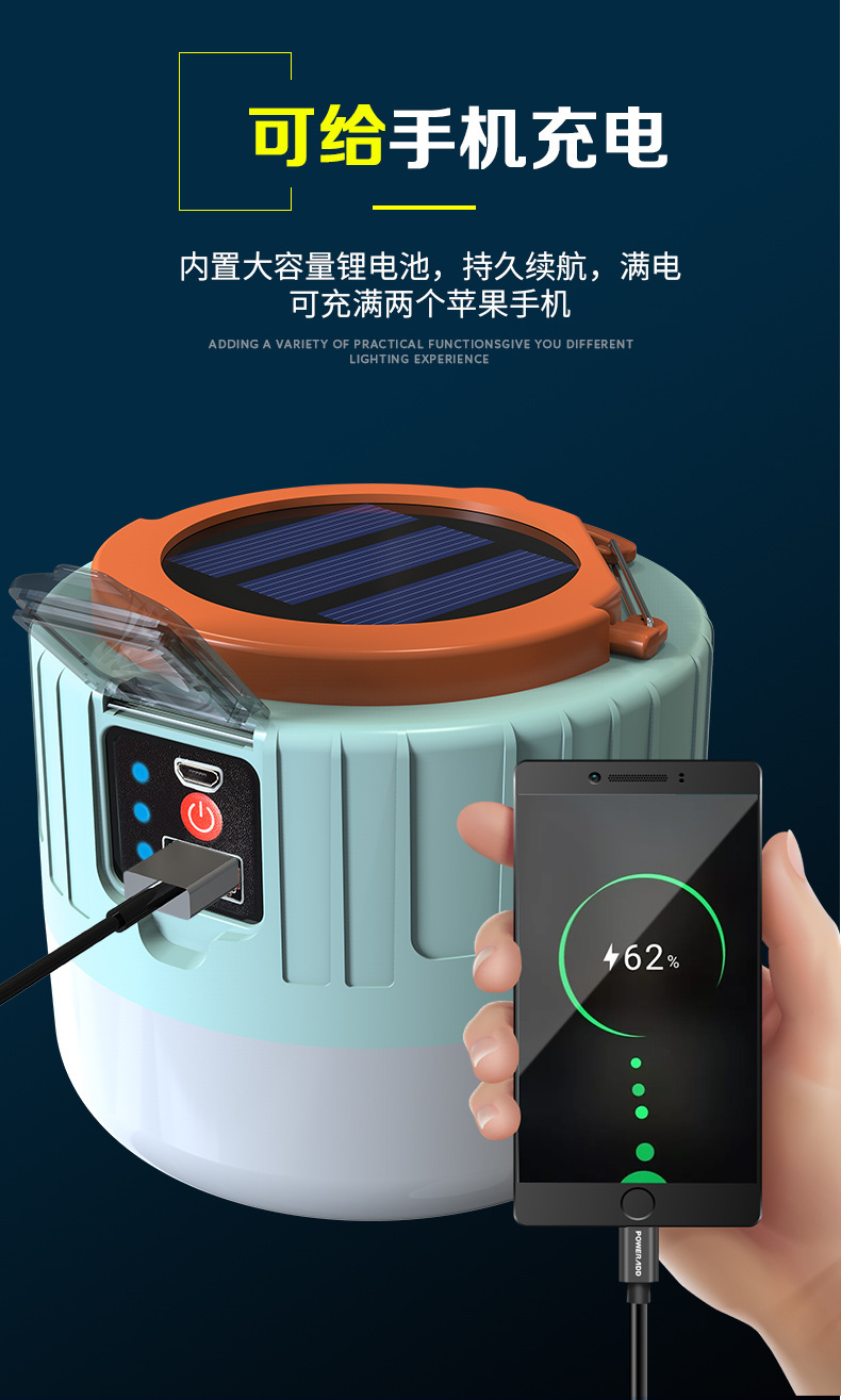 多功能太阳能充电遥控应急灯球泡灯露营灯帐篷灯夜市灯移动照明灯 pic 6