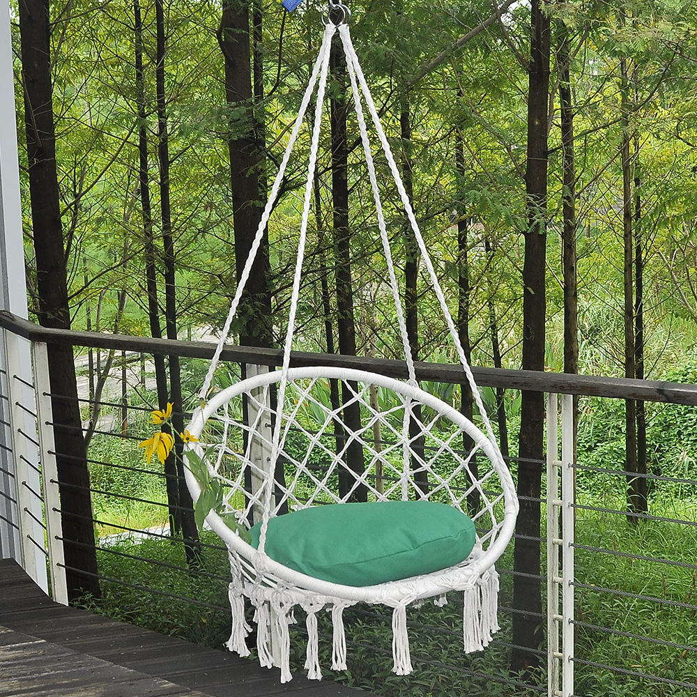 Wholesale of InS-style outdoor hammocks, Nordic simple tassel hanging chairs, indoor bow large pillow hanging baskets and hammocks pic 7