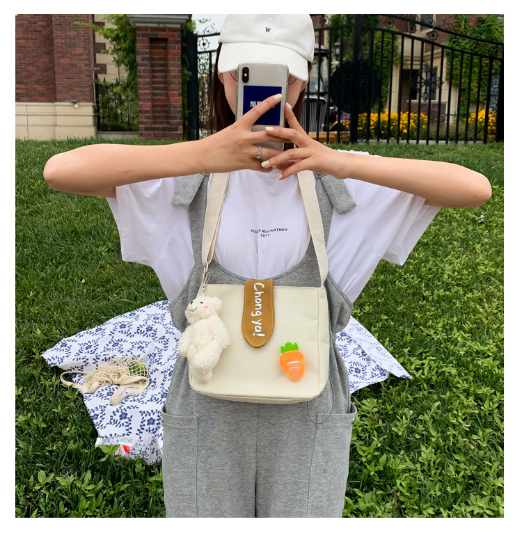 Summer new canvas bag for women, Korean-style teenage girl single-shoulder bag, ins crossbody small square bag, cute girl bag pic 26