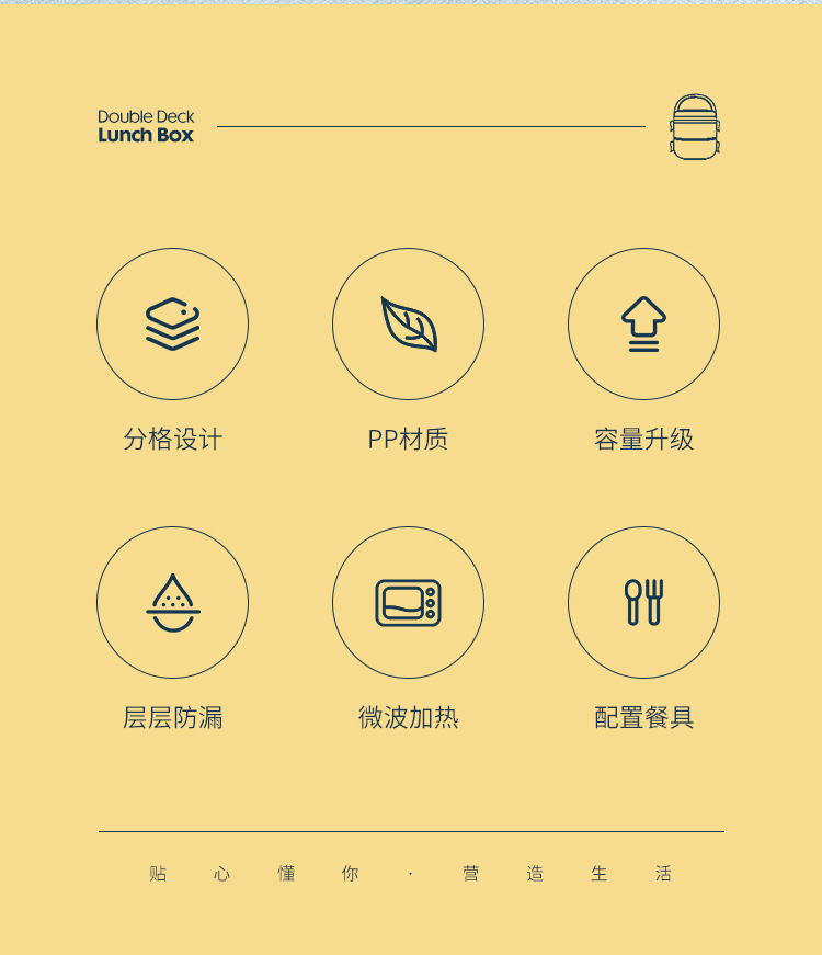 日式手提双层饭盒带饭便携健身午餐盒学生便当盒塑料微波加热logo详情2