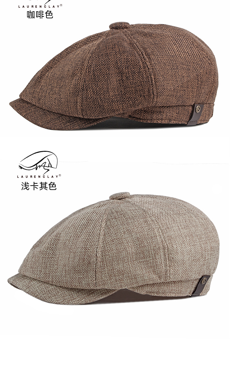 Octagonal hats for men, thin and breathable faux linen caps for spring and summer, British retro casual berets for children pic 16