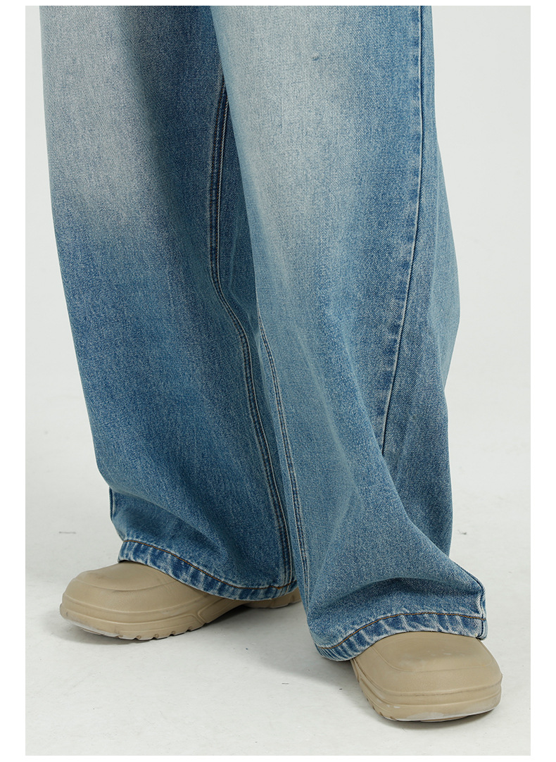 MTLCLOTHES男装|2022新品韩版宽松百搭蓝色直筒阔腿牛仔裤男详情15