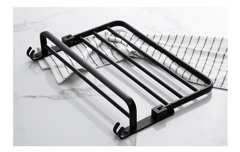 Black 304 stainless steel foldable bath towel rack, hotel hanging towel rack, bathroom storage rack, wall-mounted, no need for drilling pic 17