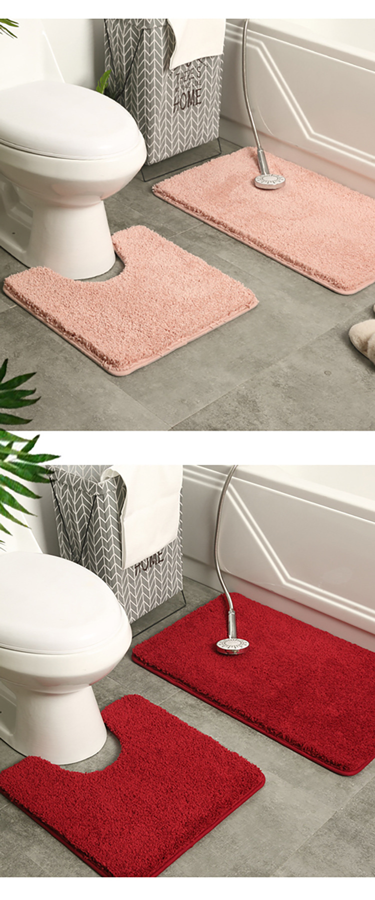 New carpet floor mat, bathroom solid color toilet mat, two-piece set, bathroom anti-slip foot mat, absorbent door mat, one-piece delivery, cross-border export, imitation wool floor mat, sofa, irregular living room, Nordic plush, long wool beside the bed, ins style pic 12