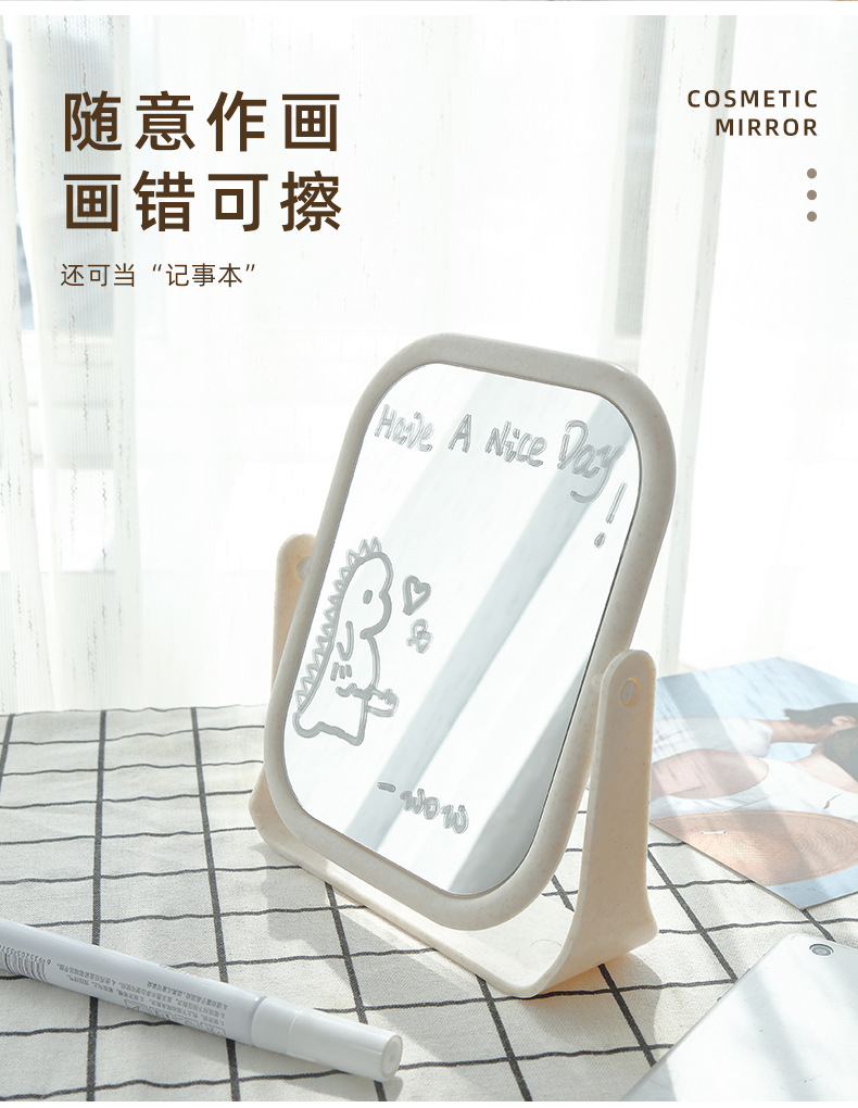 台式双面化妆镜简易梳妆镜子旋转ins风少女公主镜宿舍学生梳妆镜详情7