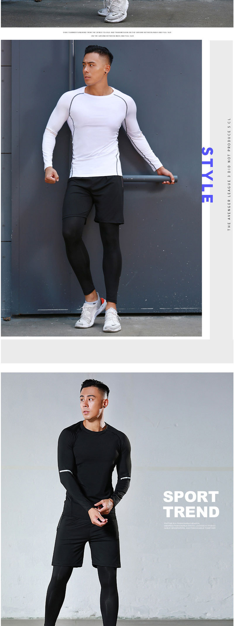 Sportswear set for men, outdoor running, morning and night running, gym sportswear set with reflective strips, elastic leggings pic 9