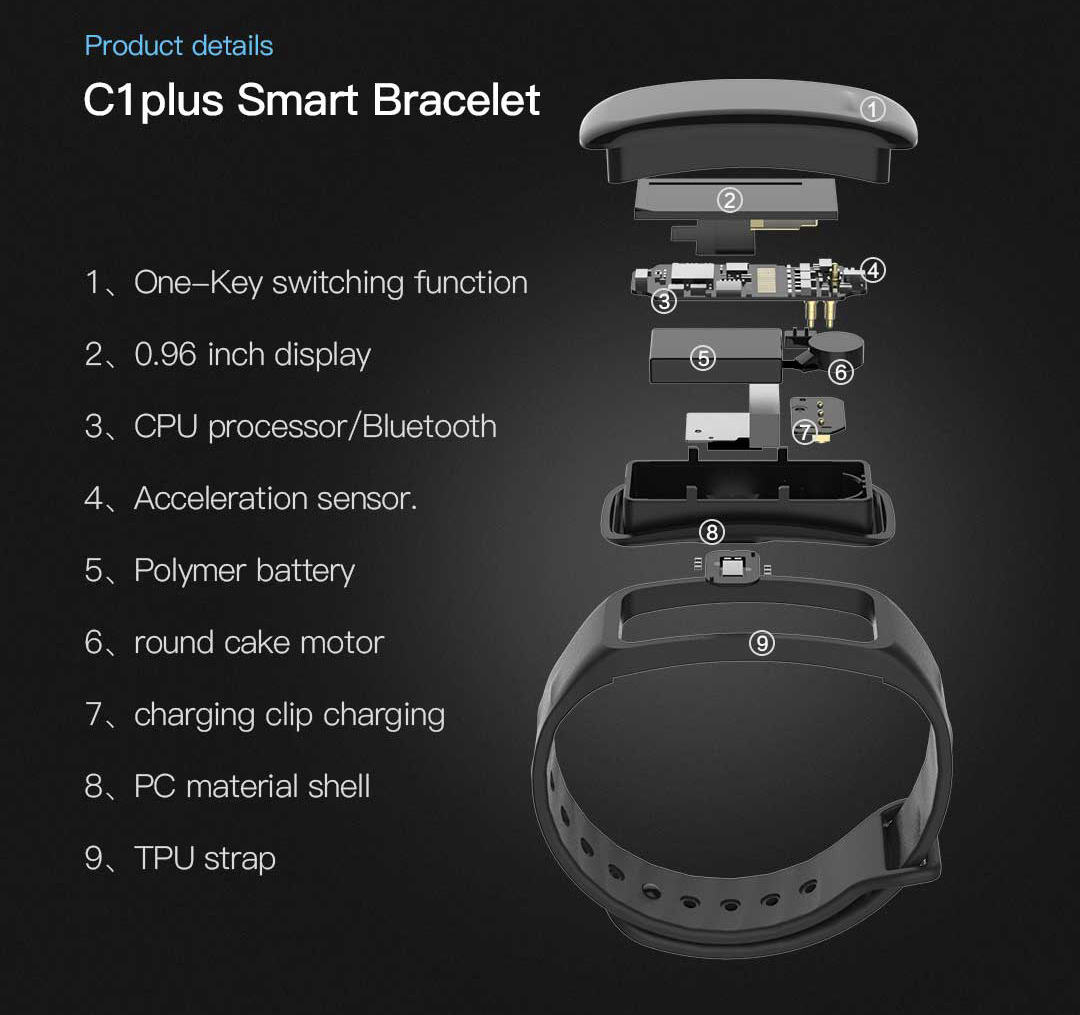 C1plus彩屏智能手环防水蓝牙计步测心率血压多功能运动手环跨境详情28