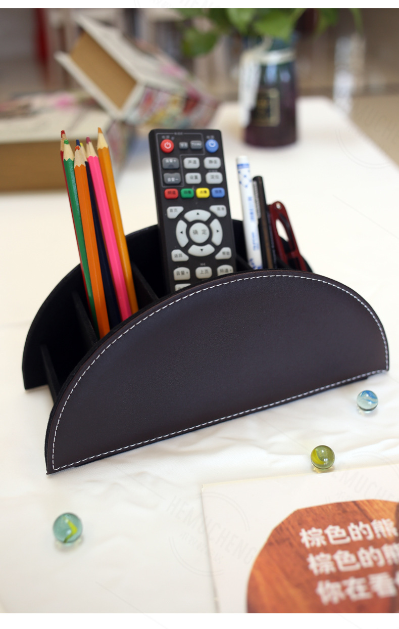 Desktop remote control box, office trendy brand, multi-functional leather organization box, stationery and cosmetic pen, multi-layer compartment storage box, simple and elegant pic 4