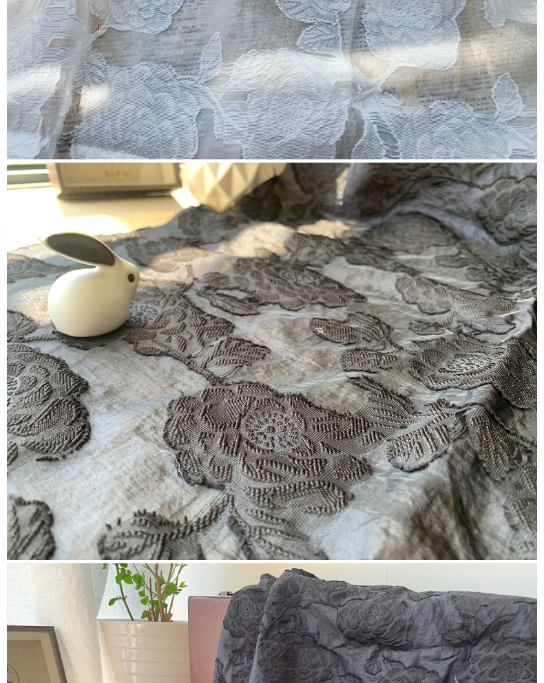 欧根纱浮雕提花纱剪花纱面料挺括蓬蓬裙连衣裙衬衣布料春夏花朵详情16