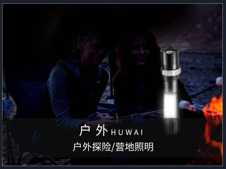 Zoom long-range mini LED aluminum alloy strong light flashlight, USB charging COB work light, cross-border special flashlight pic 11