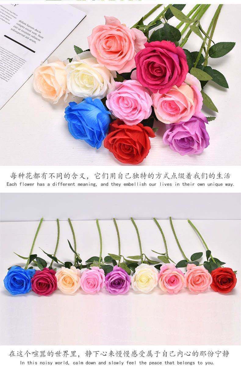 单支玫瑰花婚庆仿真花绢花家居酒店婚礼装饰假花厂家直供高仿真详情7