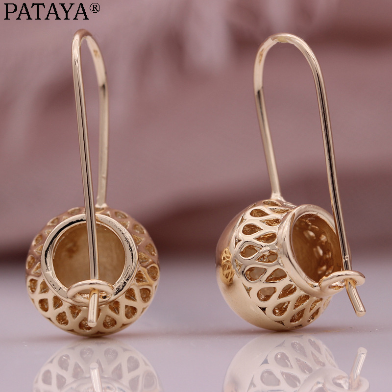 PATAYA时尚创意夸张饰品玫瑰金光面球形镂空耳坠厂家直供批发详情13