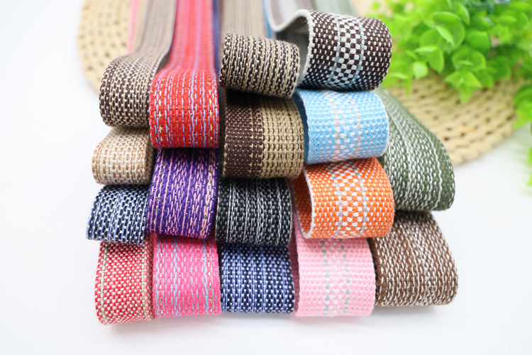Factory direct supply of 33mm 25mm mixed linen gold and silver thread polyester-cotton woven straps for DIY handicrafts of bags, shoes, hats, belts and decorations pic 1