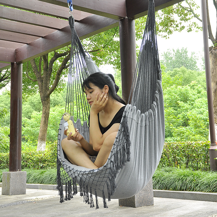 Wholesale of Parni outdoor hammocks, grey tassel hanging chairs, widened indoor and outdoor balconies, and leisure cotton canvas swings pic 4
