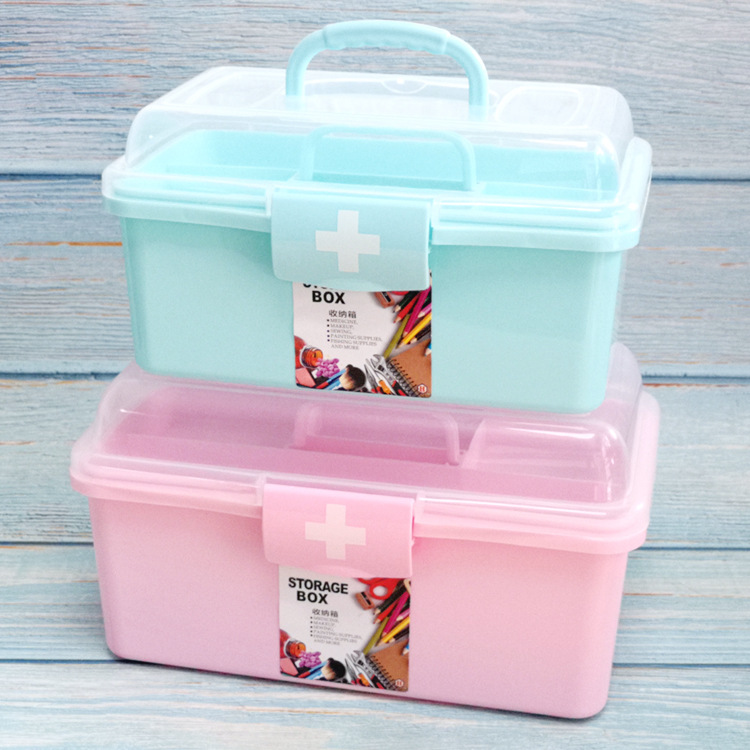 Factory direct sales double-layer medicine box, southern plastic hand-held storage medicine box with six-compartment medicine box, household double-layer medicine box pic 11