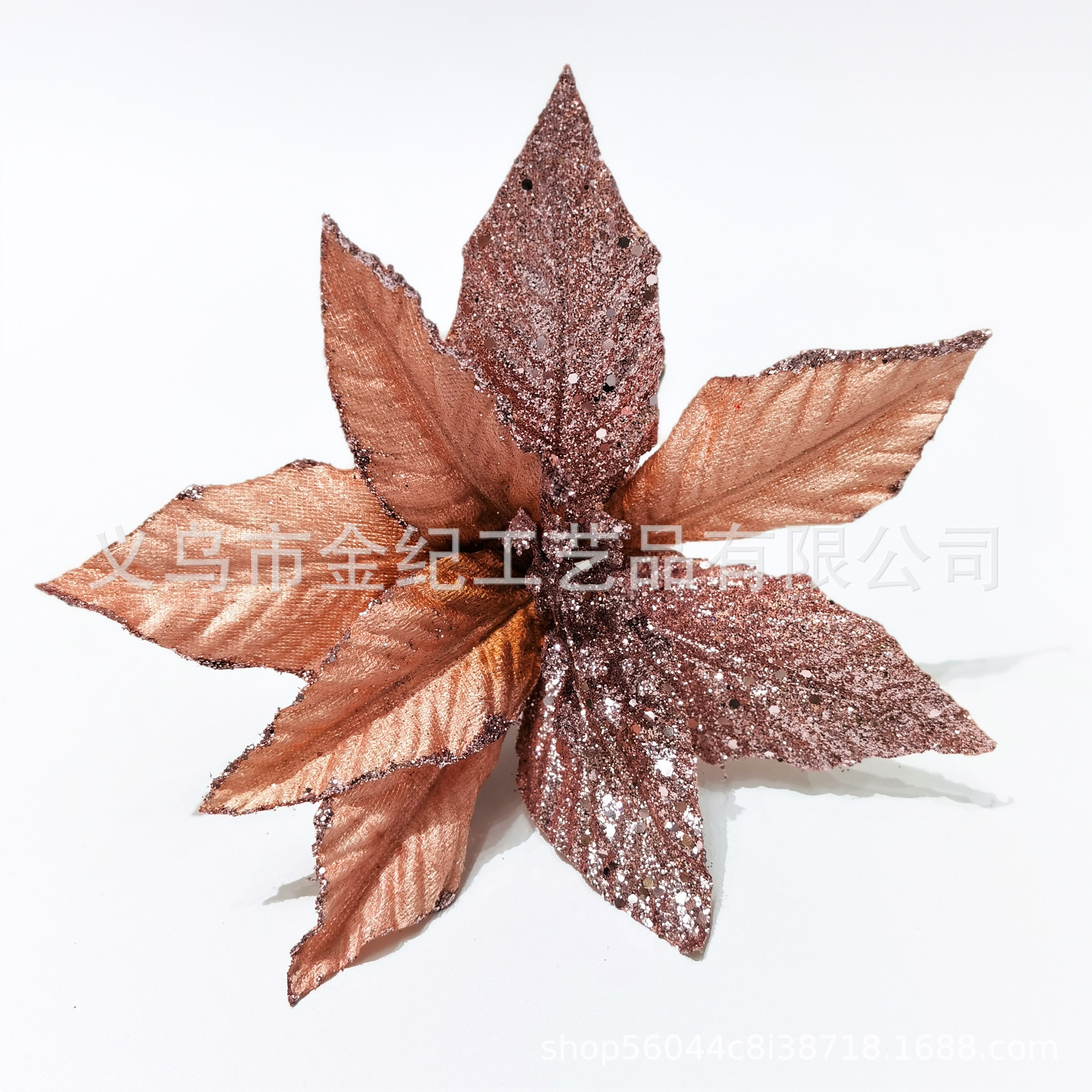 现货一品红金粉花圣诞节日装饰花 环藤条圣诞树装饰品 圣诞场景布置花饰 热销圣诞装饰品详情5