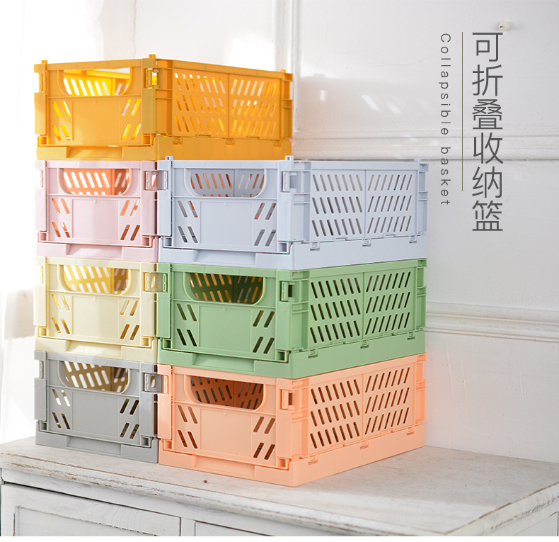 Large folding plastic storage box, student desktop organization, planner tape, stationery folding basketball basket, storage basket manufacturer pic 1