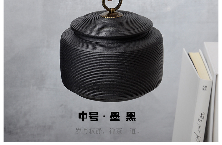 复古粗陶密封罐拉丝无釉醒茶罐防潮普洱茶仓大小号粗陶铜扣茶叶罐详情22