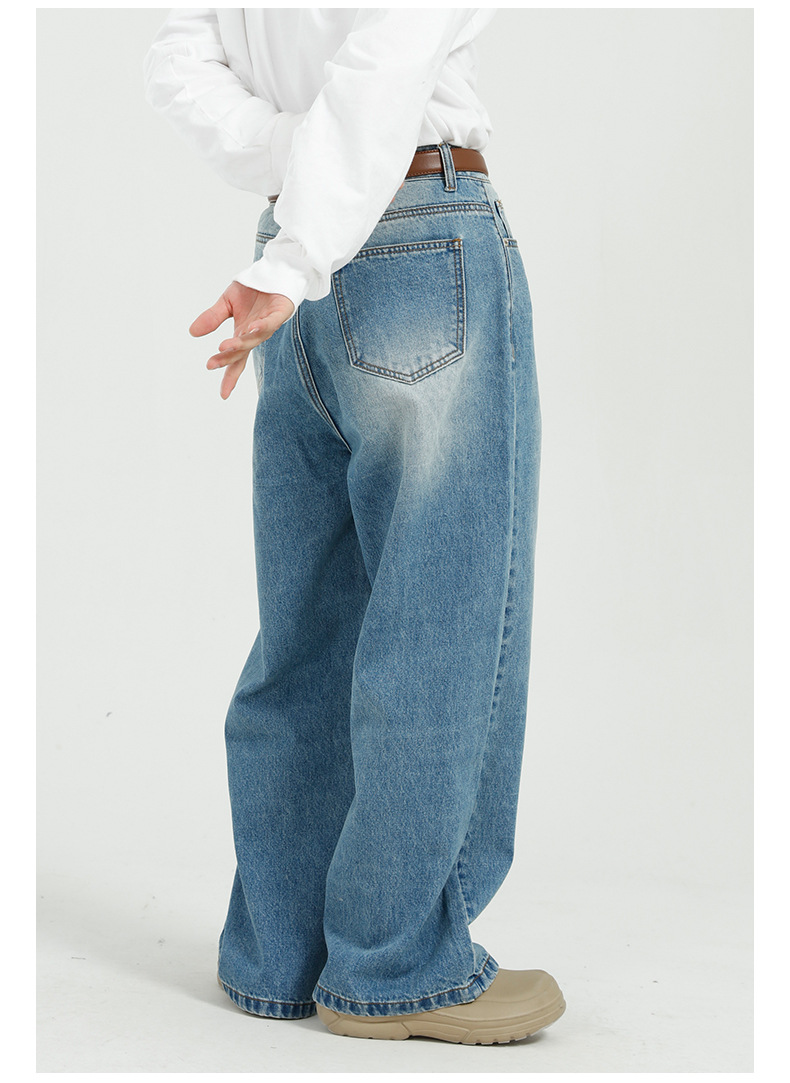 MTLCLOTHES男装|2022新品韩版宽松百搭蓝色直筒阔腿牛仔裤男详情11