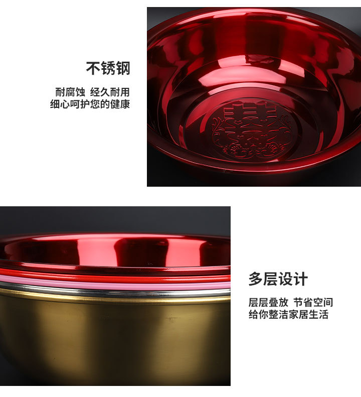 双喜不锈钢炫彩面盆家用洗脸洗菜反边结婚庆用台盆卫浴洁具详情8