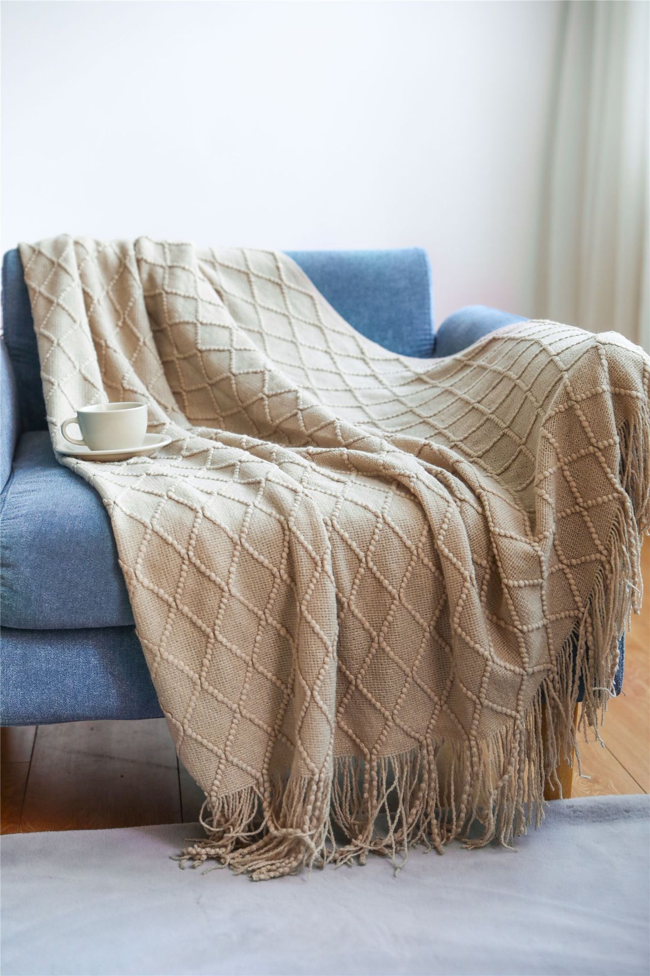 Knitted blanket, sofa blanket, cover blanket, fringed thin blanket, office air conditioning blanket, bay window blanket, summer nap blanket, small blanket pic 32