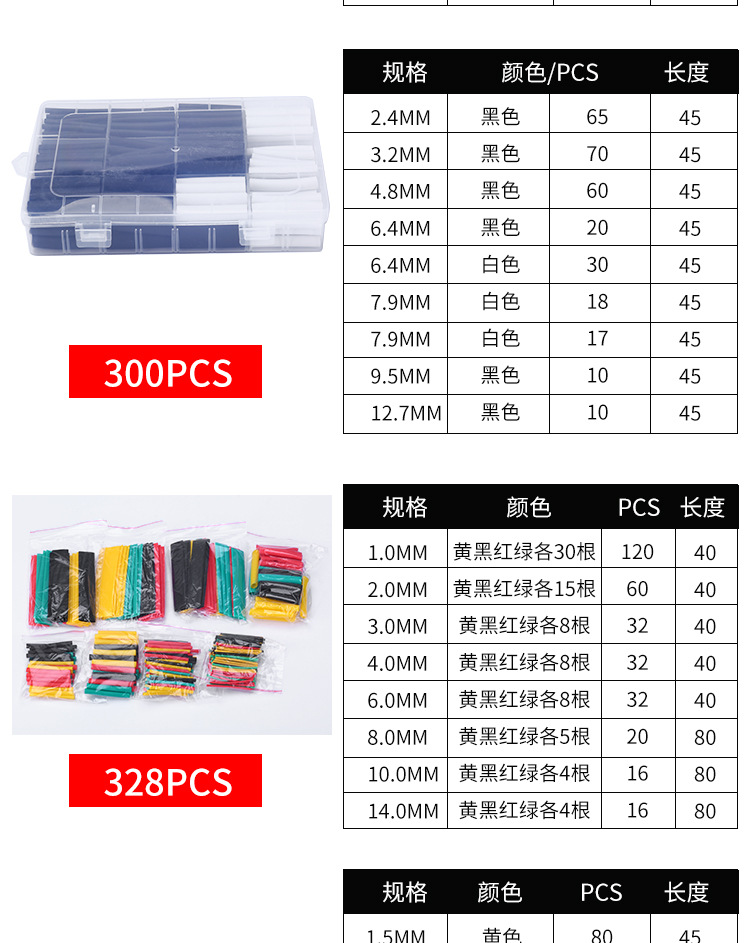 Производитель 530pcs с термоизоляционной коробкой для цветных электропроводов с низким давлением тепловой изоляционной трубкой ebay pic 6