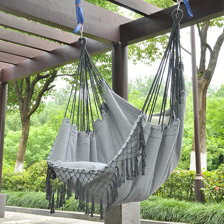 Wholesale of Parni outdoor hammocks, grey tassel hanging chairs, widened indoor and outdoor balconies, and leisure cotton canvas swings pic 5