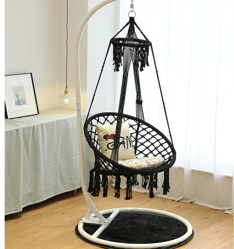 ins风户外吊床休闲网状吊篮椅子棉绳编织秋千流苏吊椅批发露营用品详情19