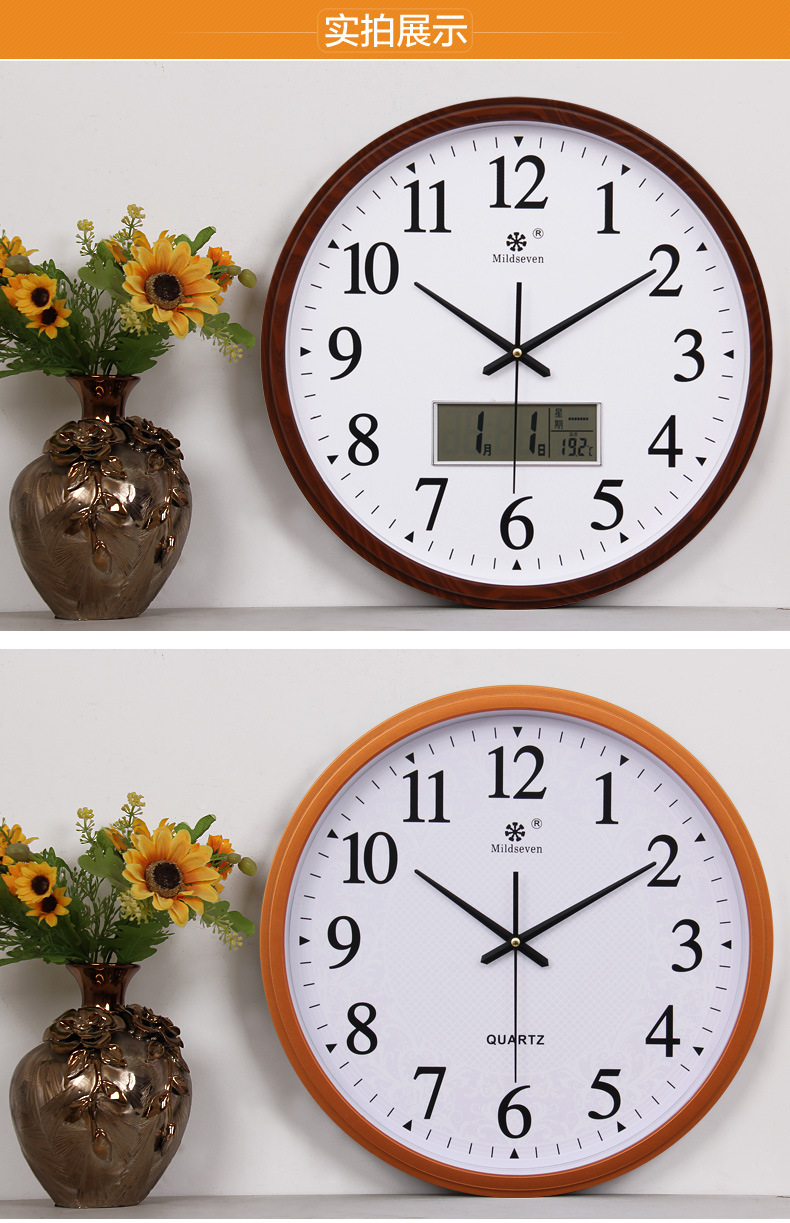 钟表客厅日历大挂圆形创意钟挂表静音电子石英钟家用工厂批发挂钟详情17