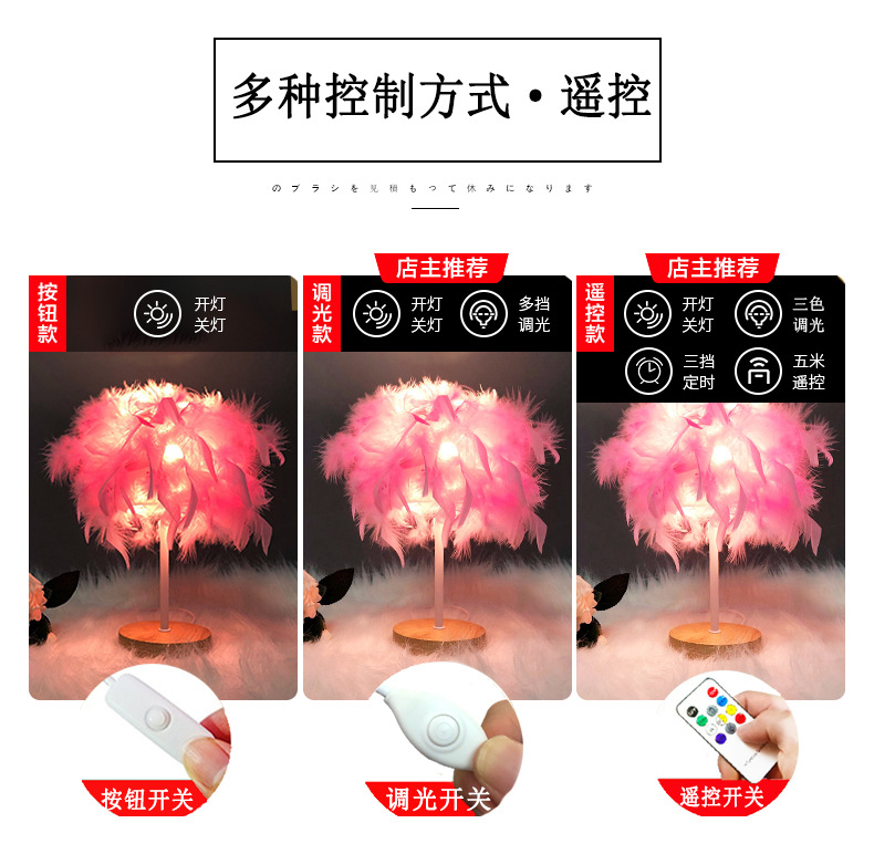 北欧民宿轻奢羽毛台灯卧室床头灯高级感创意礼物小夜灯装饰氛围灯详情6