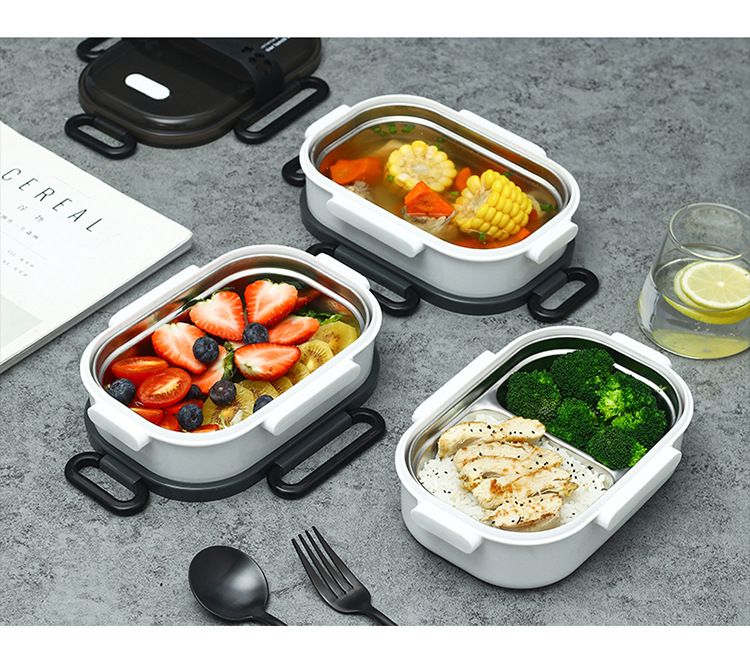 Stainless steel 304 insulated lunch box, creative tableware, student cafeteria lunch box set, square layered food compartments pic 12